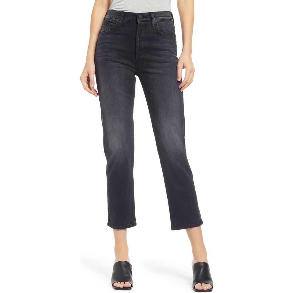 Mother The Tomcat Lies Lies Lies Black Wash High Rise Ankle Jeans Size 27